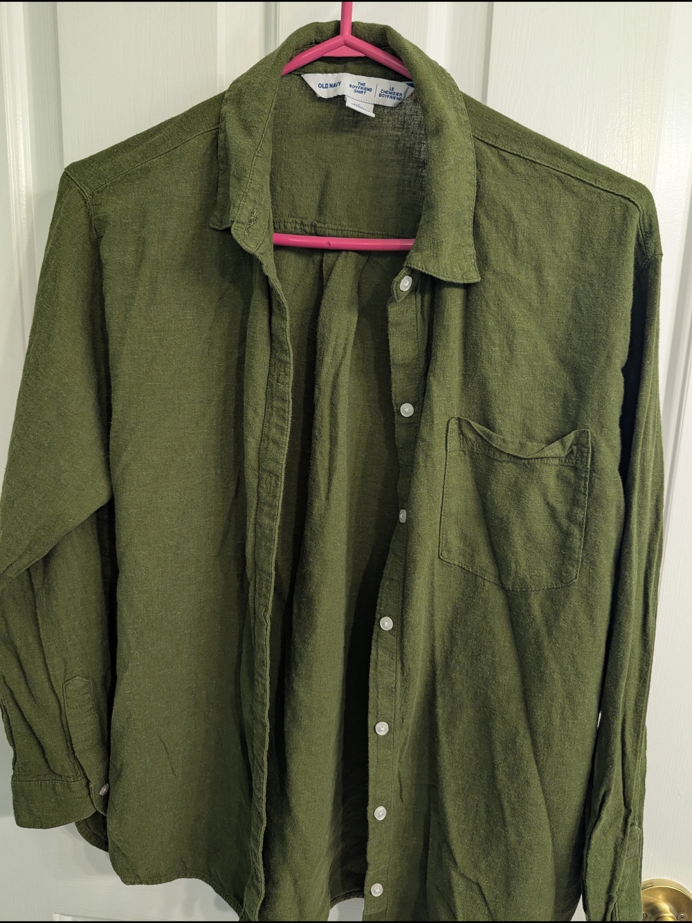 Old Navy Olive Green Button-Up Boyfriend Shirt